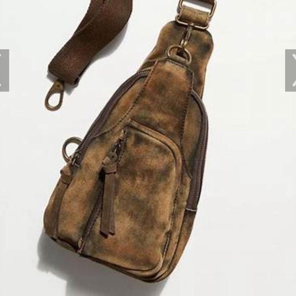 Free People Distressed Brown Leather Sling Bag